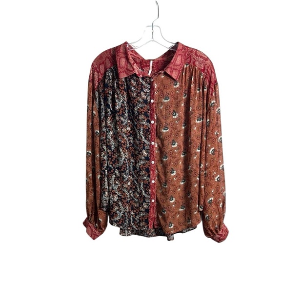 Free People Sheer Button Down Boho Festival Long Sleeve Top Size Medium - Picture 1 of 8
